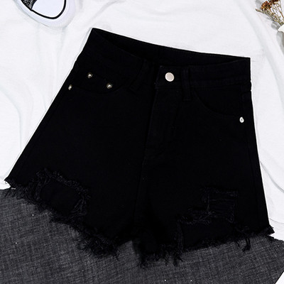 Pantaloni scurți casual de damă cu motive rupte în albastru și negru