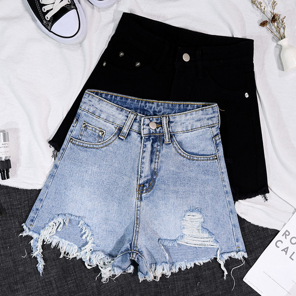 Pantaloni scurți casual de damă cu motive rupte în albastru și negru