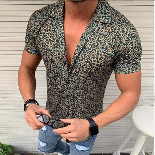 Cămașă modernă pentru bărbați cu mâneci scurte și nasturi în mai multe culori