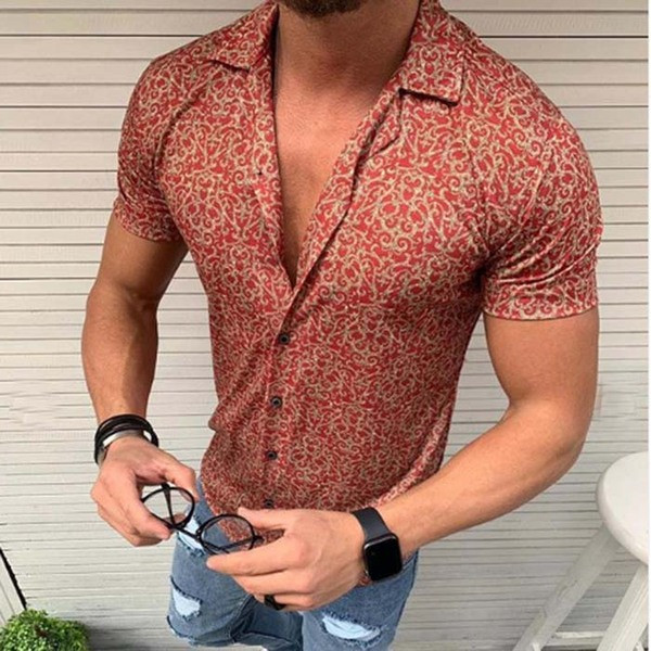 Cămașă modernă pentru bărbați cu mâneci scurte și nasturi în mai multe culori