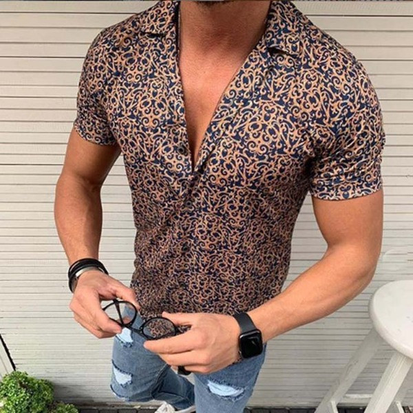 Cămașă modernă pentru bărbați cu mâneci scurte și nasturi în mai multe culori