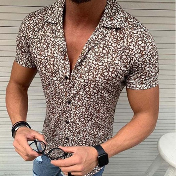 Cămașă modernă pentru bărbați cu mâneci scurte și nasturi în mai multe culori