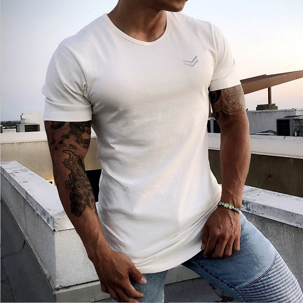 Férfi póló Karcsú modell fehér, szürke és fekete rátéttel