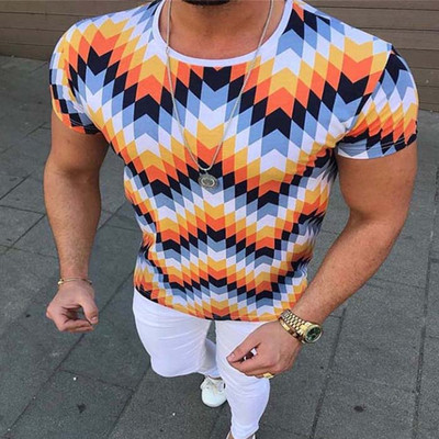 Tricou modern pentru bărbați cu imprimeu color și decolteu O