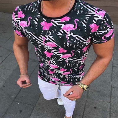 Tricou modern pentru bărbați cu imprimeu color și decolteu O