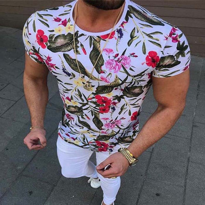 Tricou modern pentru bărbați cu imprimeu color și decolteu O