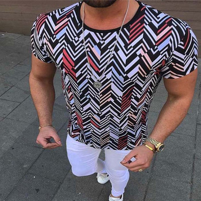 Tricou modern pentru bărbați cu imprimeu color și decolteu O