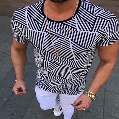 Tricou modern pentru bărbați cu imprimeu color și decolteu O