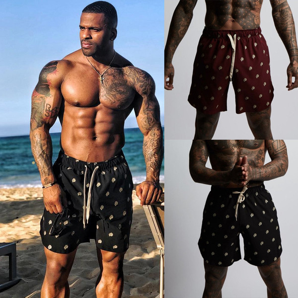 Μοντέρνο ανδρικό μαγιό  σε μαύρο, κόκκινο και πράσινο χρώμα