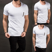 Tricou casual barbatesc alb cu fermoar