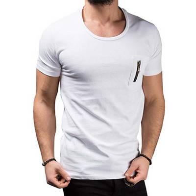Tricou casual barbatesc alb cu fermoar