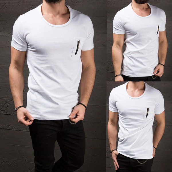 Tricou casual barbatesc alb cu fermoar