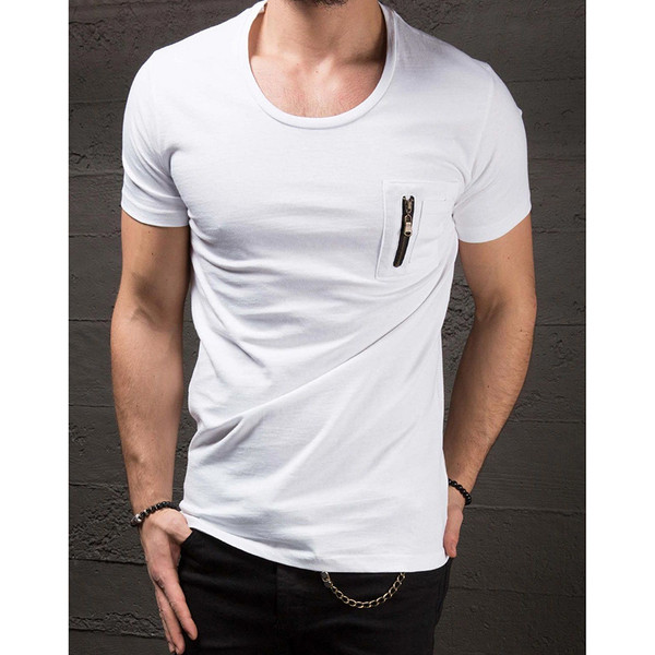 Tricou casual barbatesc alb cu fermoar