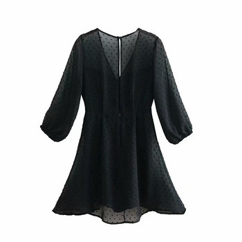 Rochie elegantă de damă, cu decolteu în V, de culoare neagră