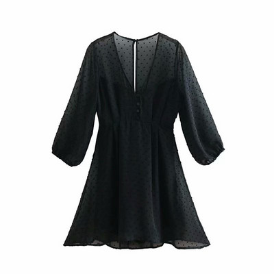 Rochie elegantă de damă, cu decolteu în V, de culoare neagră