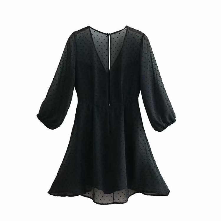 Rochie elegantă de damă, cu decolteu în V, de culoare neagră