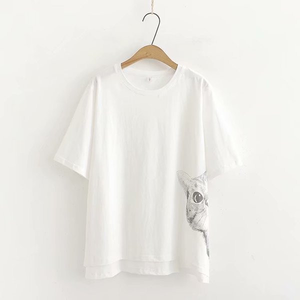 Tricou casual dama cu aplicatie pisica