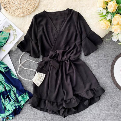 Γυναικεία ολόσωμη φόρμα σε floral σχέδια και V-neck