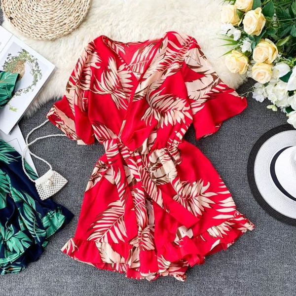 Γυναικεία ολόσωμη φόρμα σε floral σχέδια και V-neck