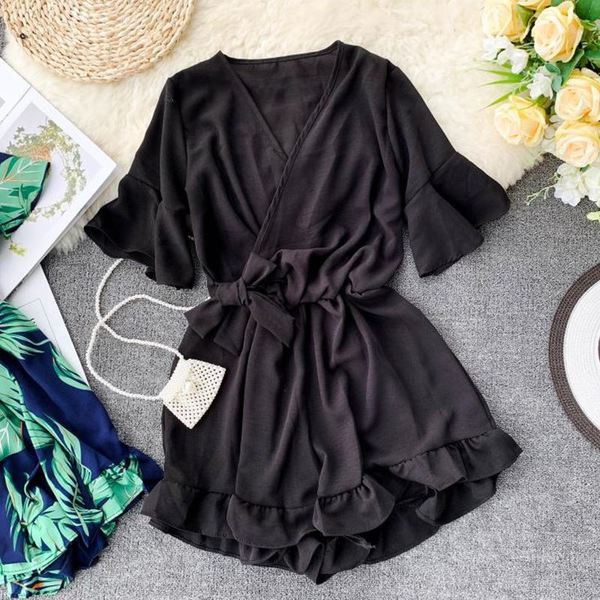 Γυναικεία ολόσωμη φόρμα σε floral σχέδια και V-neck