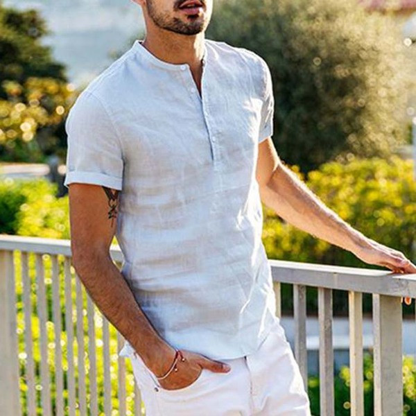 Alkalmi férfi ing, rövid ujjal és gombokkal, négy színben