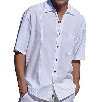 Cămașă modernă pentru bărbați cu mâneci scurte și buzunar în alb și negru