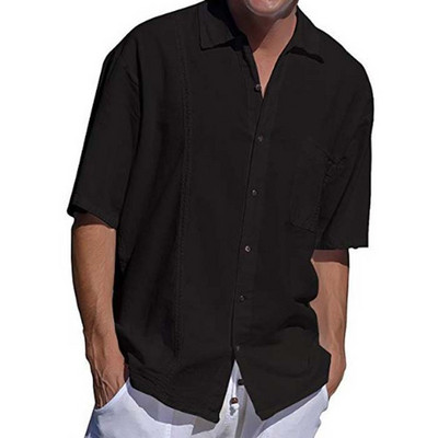 Cămașă modernă pentru bărbați cu mâneci scurte și buzunar în alb și negru