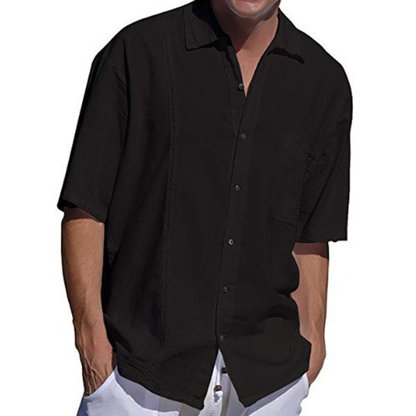 Cămașă modernă pentru bărbați cu mâneci scurte și buzunar în alb și negru