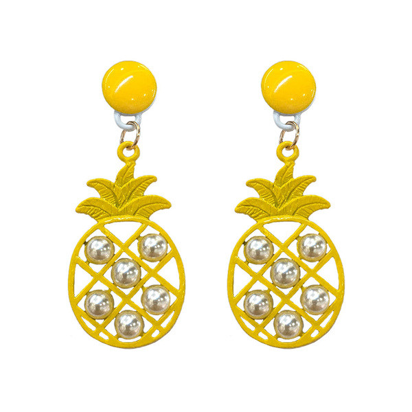 Cercei de dama in galben cu perle decorative