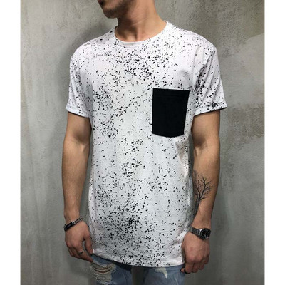 Tricou modern pentru bărbați cu buzunar și mâneci scurte în alb și negru