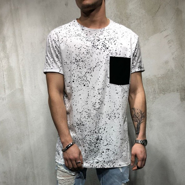 Tricou modern pentru bărbați cu buzunar și mâneci scurte în alb și negru