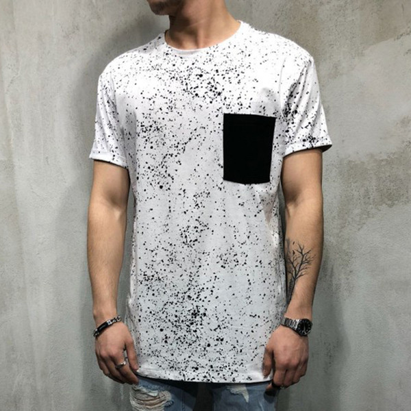 Tricou modern pentru bărbați cu buzunar și mâneci scurte în alb și negru