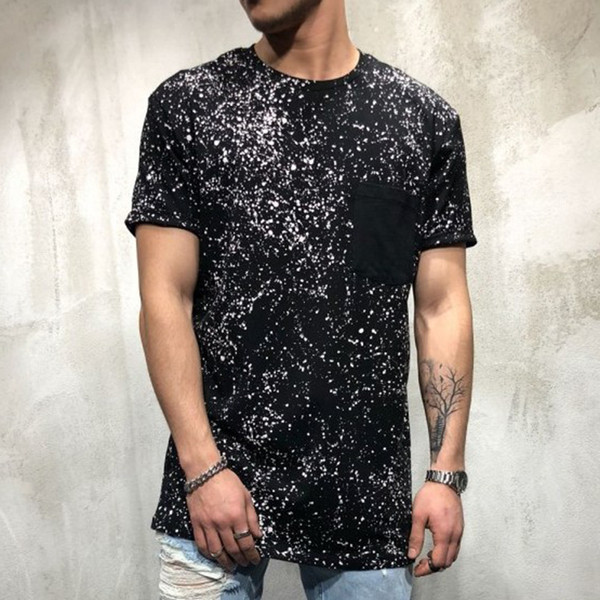 Tricou modern pentru bărbați cu buzunar și mâneci scurte în alb și negru