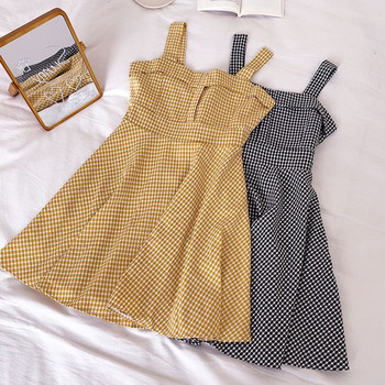 Kockás női ruha széles pántokkal, többféle színben