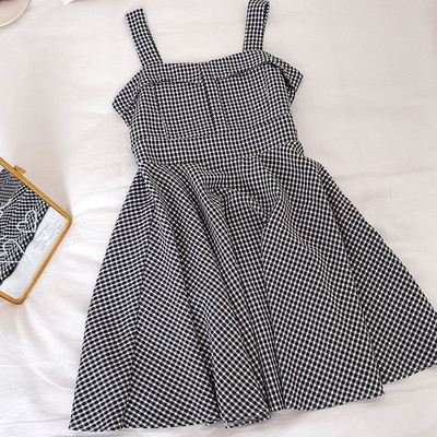 Kockás női ruha széles pántokkal, többféle színben