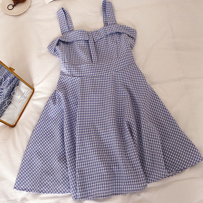 Kockás női ruha széles pántokkal, többféle színben