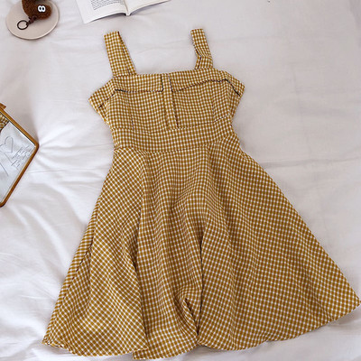 Kockás női ruha széles pántokkal, többféle színben