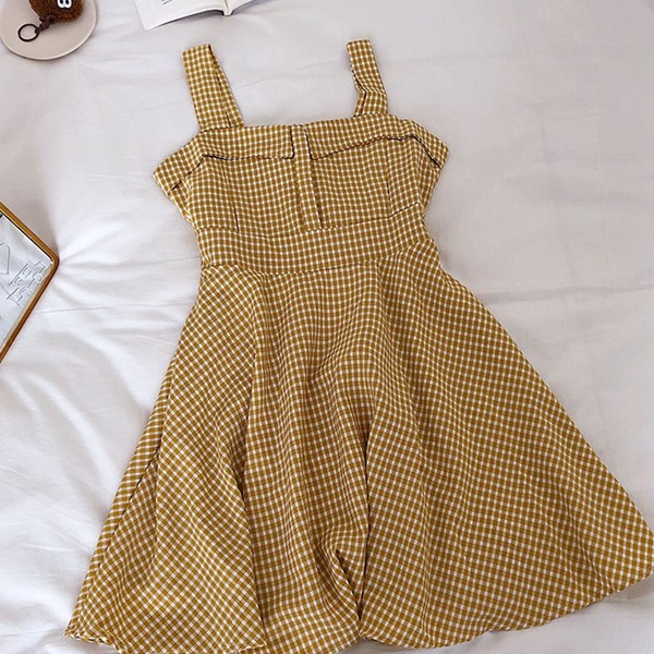 Kockás női ruha széles pántokkal, többféle színben