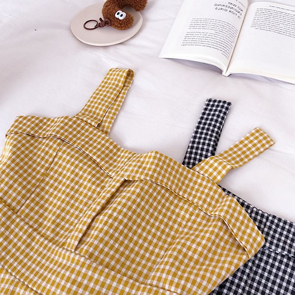 Kockás női ruha széles pántokkal, többféle színben