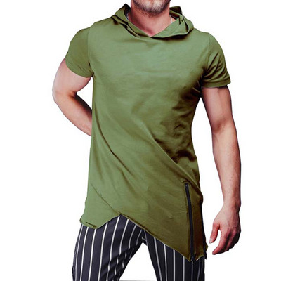 Bluza bărbătească modernă model asimetric și fermoar este în două culori