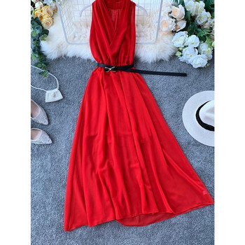 Rochie lunga de dama eleganta cu curea in mai multe culori