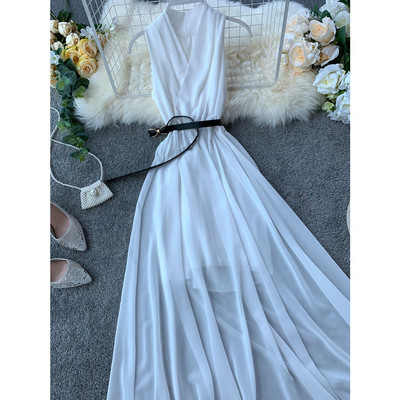 Rochie lunga de dama eleganta cu curea in mai multe culori