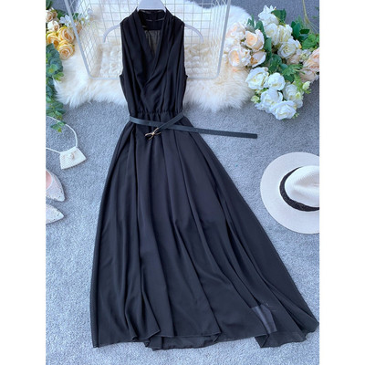 Rochie lunga de dama eleganta cu curea in mai multe culori