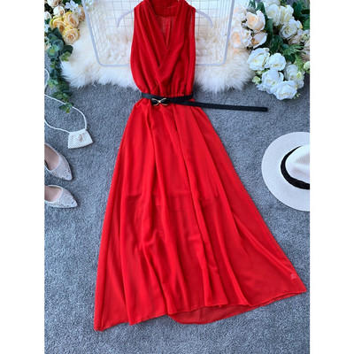 Rochie lunga de dama eleganta cu curea in mai multe culori