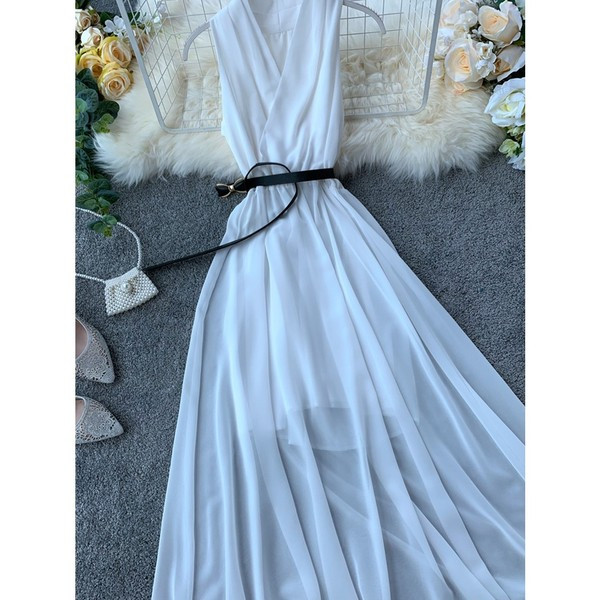 Rochie lunga de dama eleganta cu curea in mai multe culori