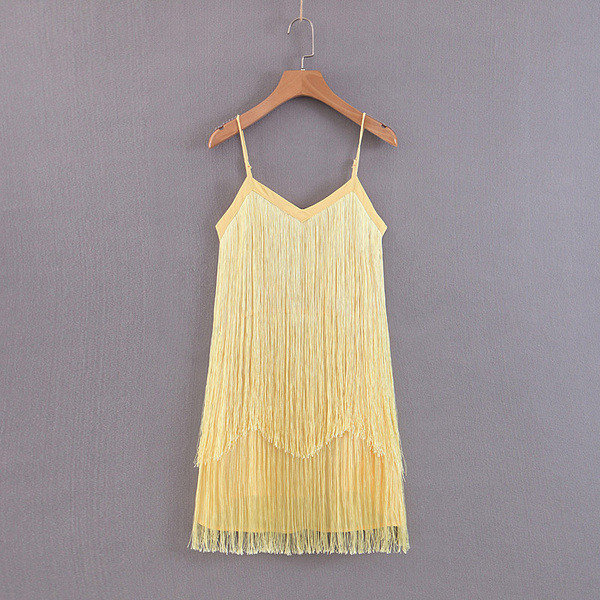 Stílusos női ruha sárga pántokkal