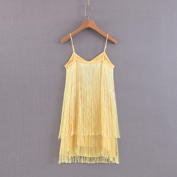 Stílusos női ruha sárga pántokkal