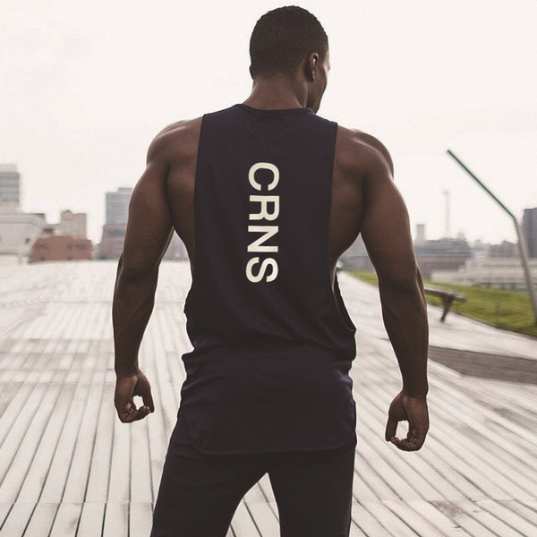 Férfi rövidített felső, fekete, kék és bézs felirattal