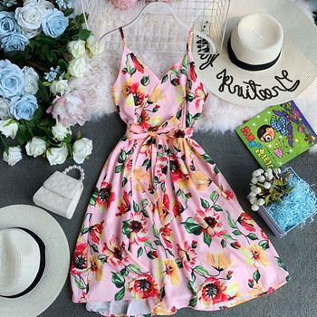 Rochie moderna de dama cu model floral si bretele subtiri in mai multe culori