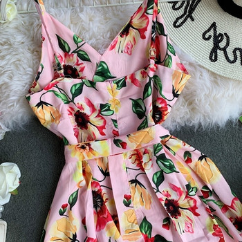 Rochie moderna de dama cu model floral si bretele subtiri in mai multe culori